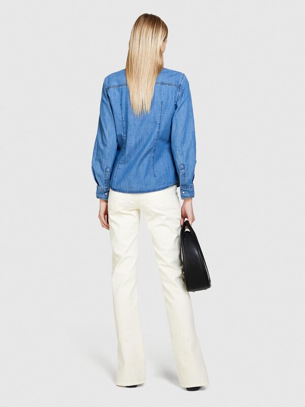 %100 Pamuk Kapaklı Cepli Denim Gömlek Kadın Siyah Mix Gömlek - 324P5FV6LQ028