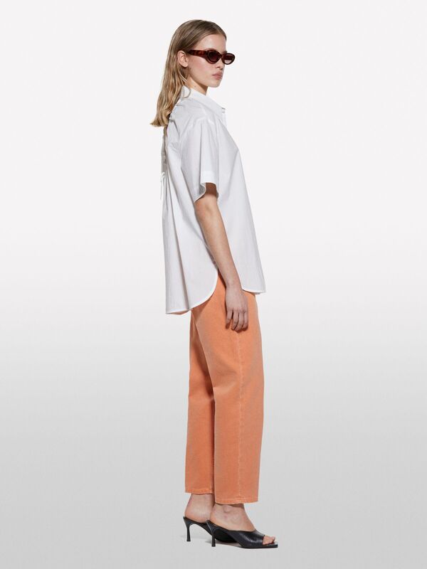 %100 Pamuk Kısa Kollu Poplin Gömlek Kadın Beyaz Gömlek - 325P52EHLQ094