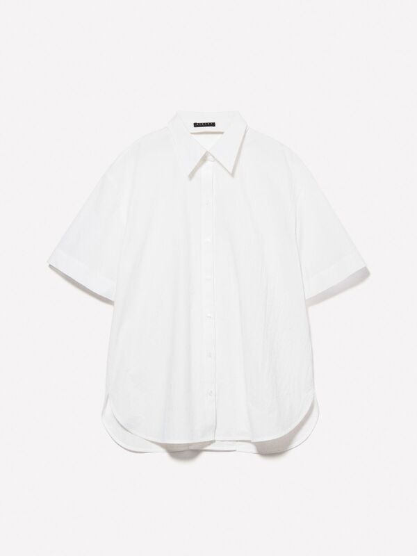 %100 Pamuk Kısa Kollu Poplin Gömlek Kadın Beyaz Gömlek - 325P52EHLQ094