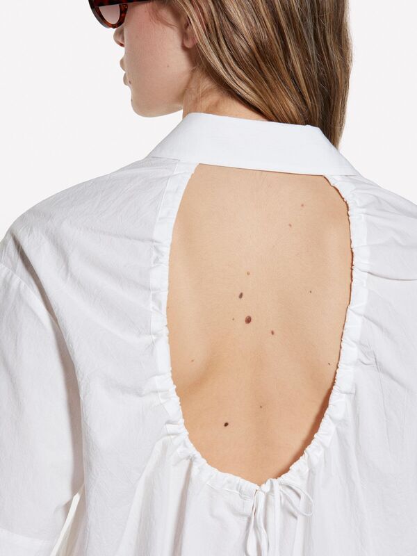 %100 Pamuk Kısa Kollu Poplin Gömlek Kadın Beyaz Gömlek - 325P52EHLQ094