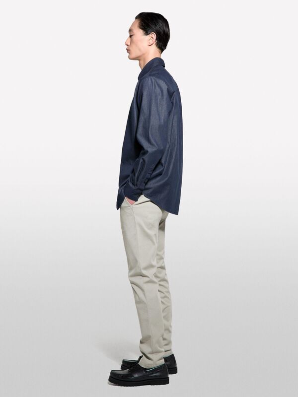 %100 Pamuk Klasik Yaka Relax Fit Gömlek Erkek Buz mavisi Gömlek - 325P5UTXSQ04H