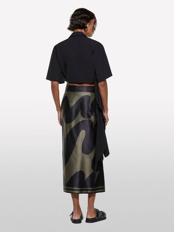 %100 Pamuk Kuşaklı Kruvaze Poplin Gömlek Kadın Siyah Gömlek - 325P52EHLQ091