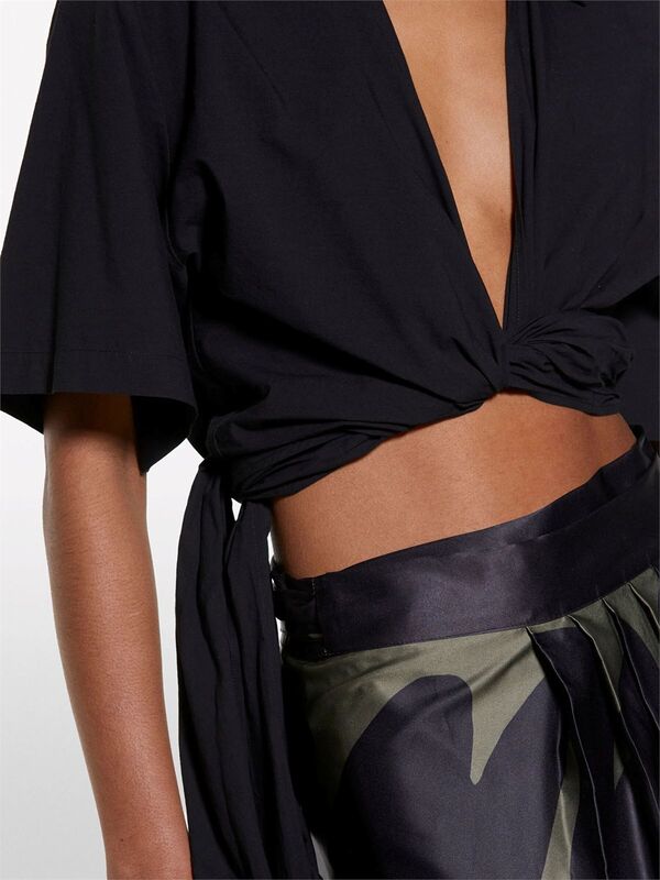 %100 Pamuk Kuşaklı Kruvaze Poplin Gömlek Kadın Siyah Gömlek - 325P52EHLQ091