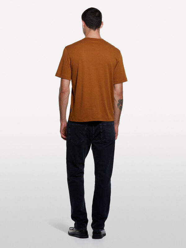 %100 Pamuk Nervürlü Bisiklet Yaka T-Shirt Erkek Kahverengi T-Shirt - 325A3YNVS104Q