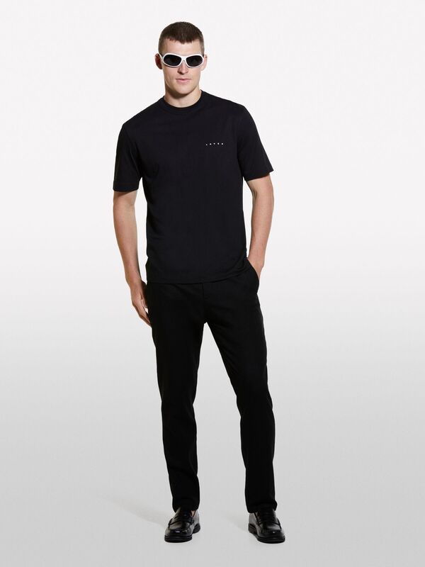 %100 Pamuk Normal Kesim Bisiklet Yaka Baskılı T-Shirt Erkek Siyah T-Shirt - 324A3I1XS103W