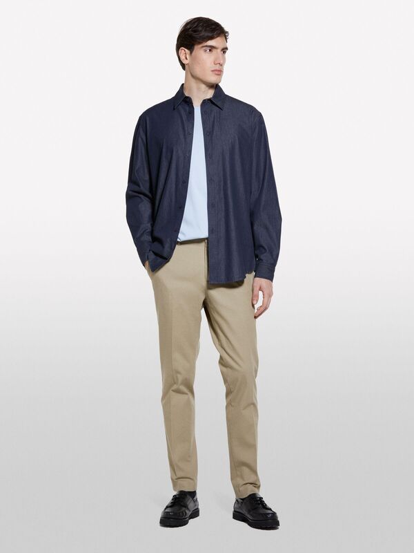 %100 Pamuk Normal Kesim Bisiklet Yaka Kısa Kollu T-Shirt Erkek Mavi T-Shirt - 325P3I1XS101J