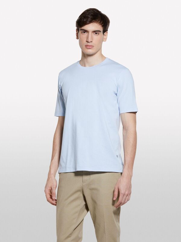 %100 Pamuk Normal Kesim Bisiklet Yaka Kısa Kollu T-Shirt Erkek Mavi T-Shirt - 325P3I1XS101J