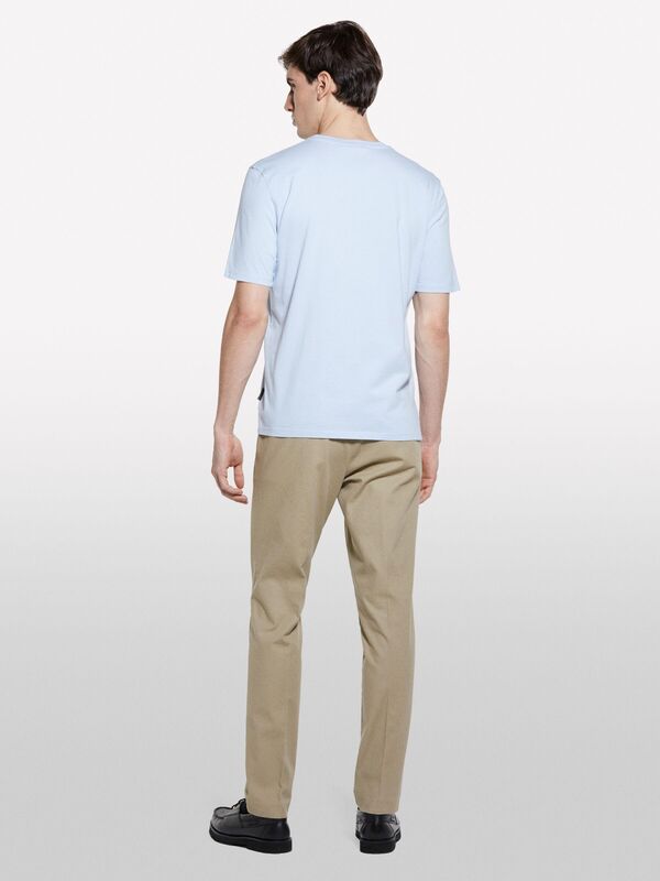 Sisley - %100 Pamuk Normal Kesim Bisiklet Yaka Kısa Kollu T-Shirt Erkek Mavi T-Shirt - 325P3I1XS101J