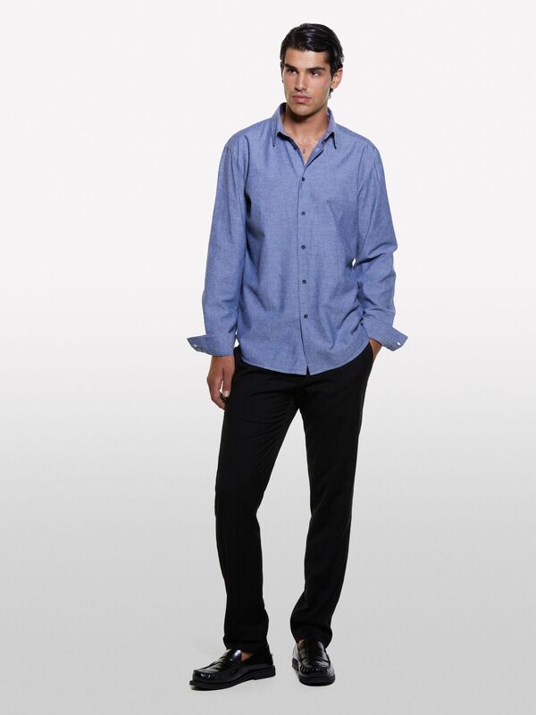 %100 Pamuk Normal Kesim Uzun Kollu Klasik Yaka Gömlek Erkek Siyah Mix Gömlek - 324A56IGSQ040