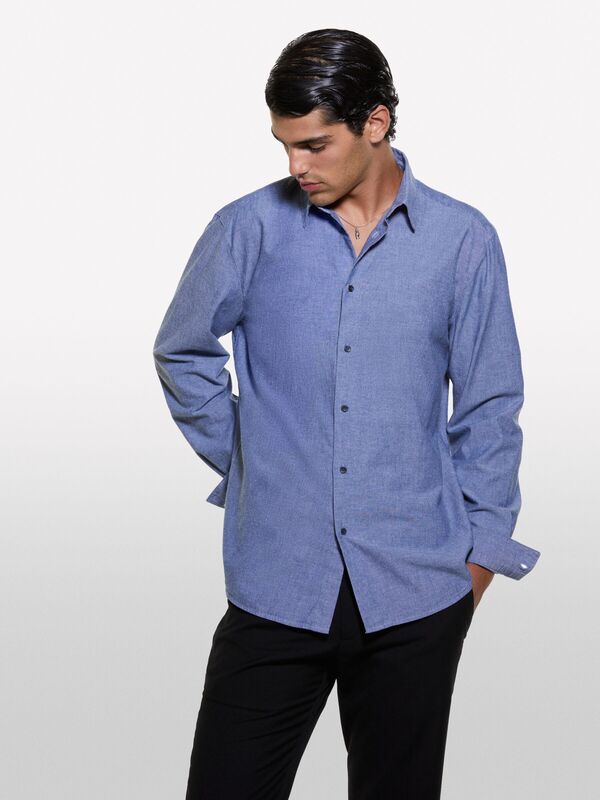 %100 Pamuk Normal Kesim Uzun Kollu Klasik Yaka Gömlek Erkek Siyah Mix Gömlek - 324A56IGSQ040