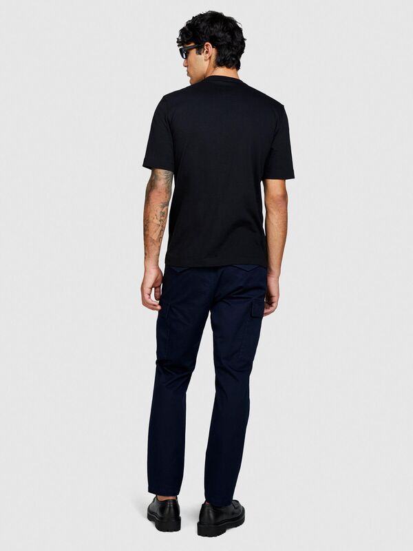 %100 Pamuk Önü Baskı Detaylı Bisiklet Yaka T-Shirt Erkek Siyah T-Shirt - 324P3I1XS103I