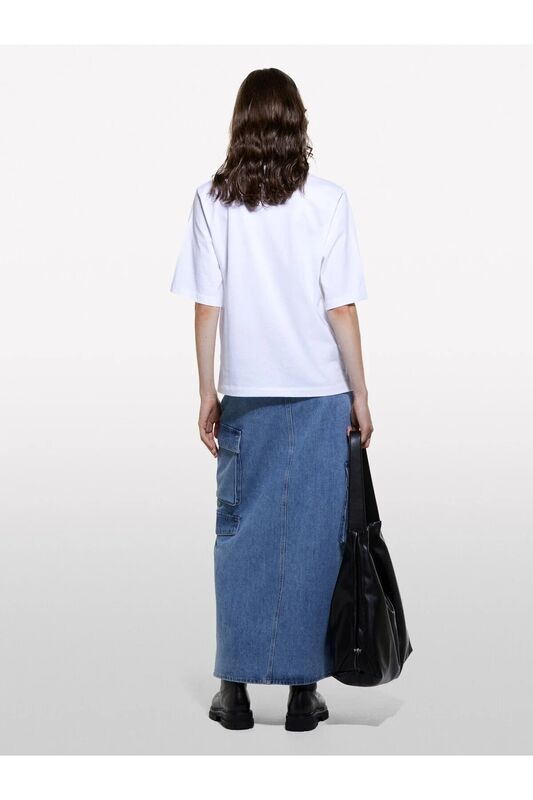 %100 Pamuk Önü Baskılı Kısa Kollu Bisiklet Yaka T-Shirt Kadın Beyaz T-Shirt - 324A3I1XL105P