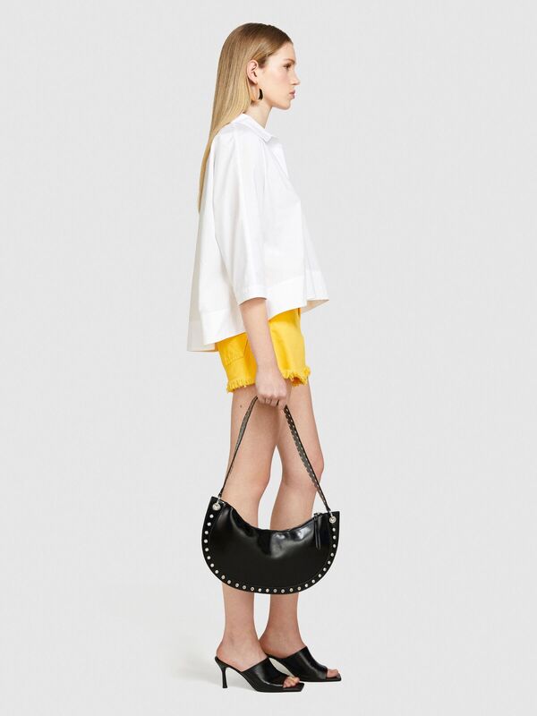 %100 Pamuk Önü Kısa A Kesim Gömlek Kadın Beyaz Gömlek - 324P5WMELQ06N