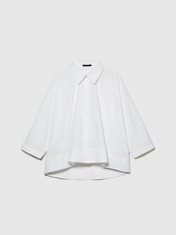 %100 Pamuk Önü Kısa A Kesim Gömlek Kadın Beyaz Gömlek - 324P5WMELQ06N