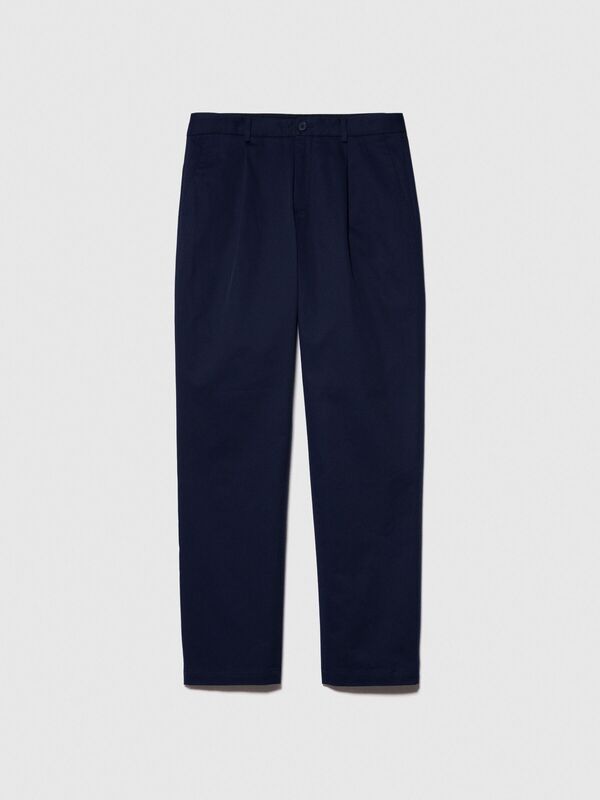 %100 Pamuk Önü Pileli Dar Paça Pantolon Erkek Lacivert Pantolon - 324P4FBHSF03U