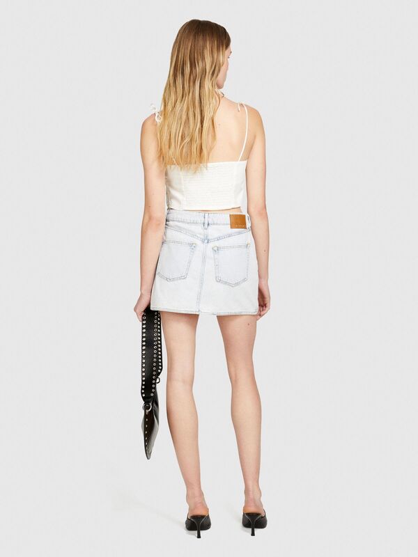 Sisley - %100 Pamuk Önü Süsleme Detaylı Bağlamalı Askılı Üst Kadın Kırık Beyaz Gömlek - 324P5WDVLH014