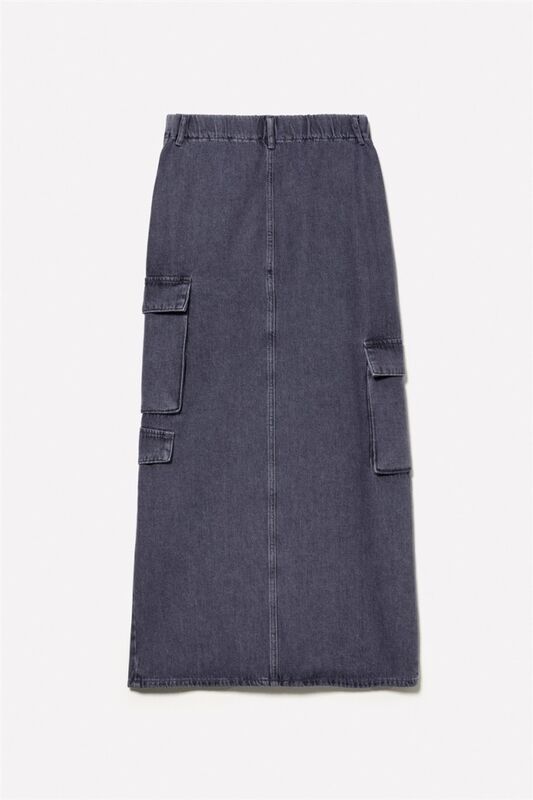 %100 Pamuk Önü Yırtmaçlı Cep Detaylı Uzun Etek Kadın Siyah Etek - 324A4AGWL0025