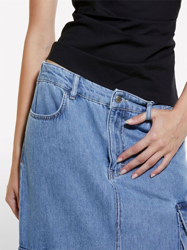 %100 Pamuk Önü Yırtmaçlı Cep Detaylı Uzun Etek Kadın Siyah Mix Etek - 324A4AGWL0025