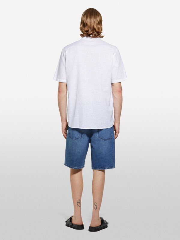 %100 Pamuk Orta Bel Regular Fit Denim Şort Erkek Mavi Denim Şort - 325P4MCPS9019