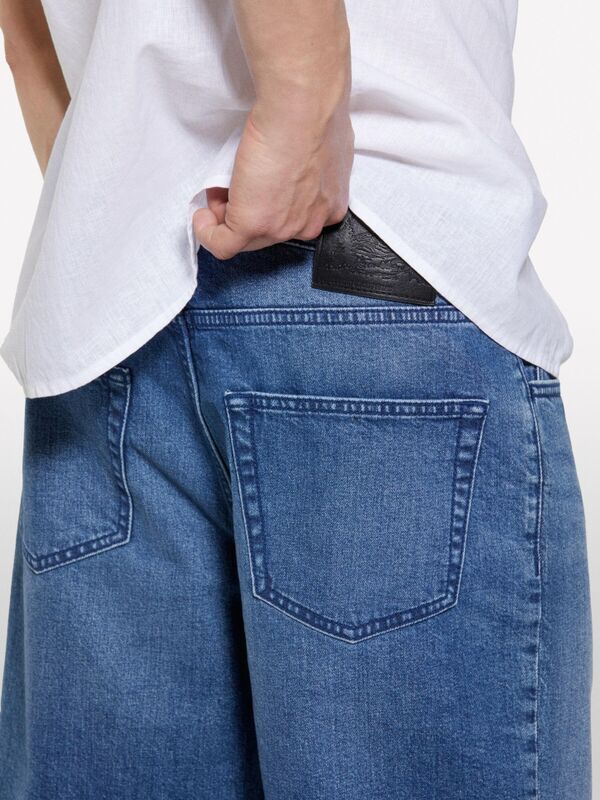 %100 Pamuk Orta Bel Regular Fit Denim Şort Erkek Mavi Denim Şort - 325P4MCPS9019