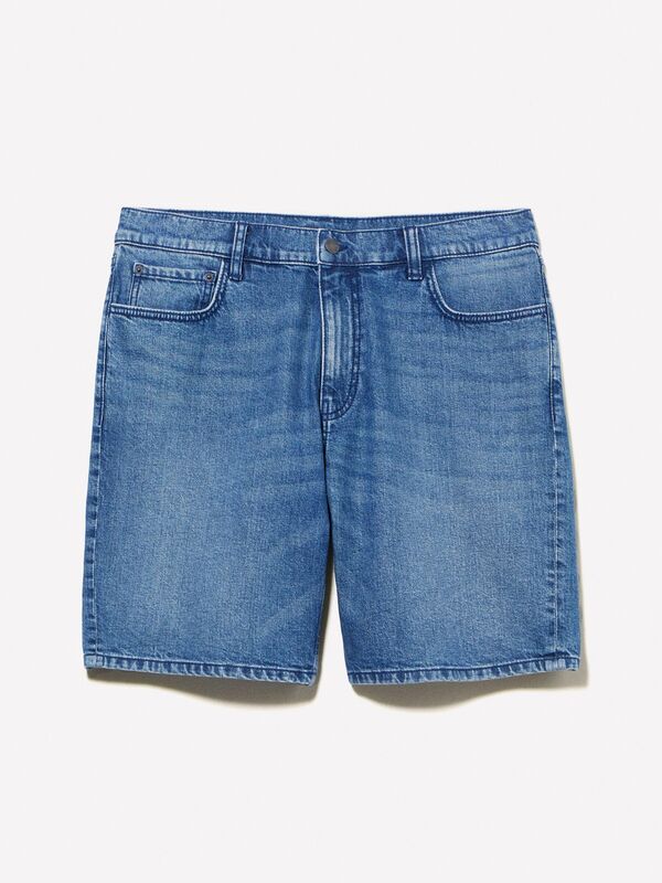 %100 Pamuk Orta Bel Regular Fit Denim Şort Erkek Mavi Denim Şort - 325P4MCPS9019