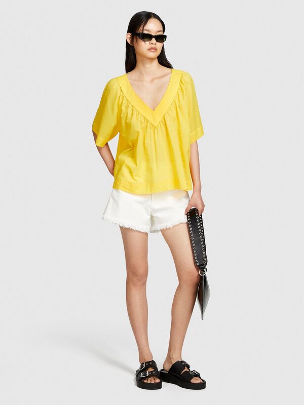 %100 Pamuk Pileli V Yaka Bluz Kadın 38R Bluz - 324P5HO1LQ06Q