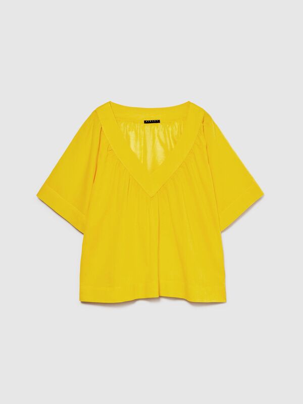 Sisley - %100 Pamuk Pileli V Yaka Bluz Kadın 38R Bluz - 324P5HO1LQ06Q