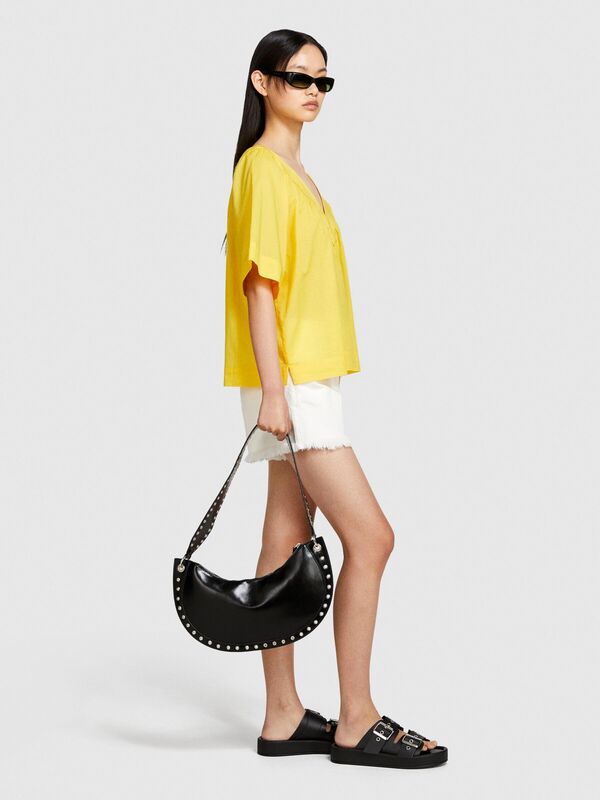 %100 Pamuk Pileli V Yaka Bluz Kadın 38R Bluz - 324P5HO1LQ06Q