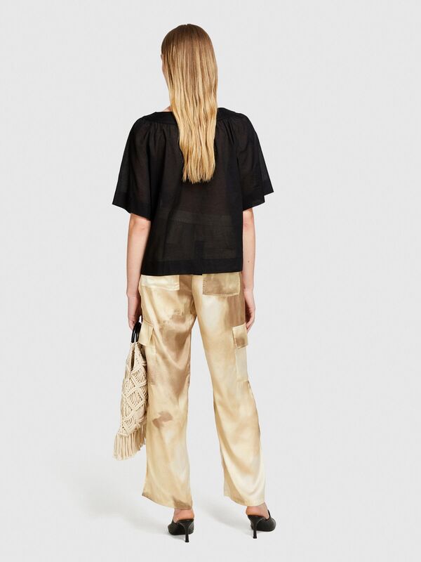 %100 Pamuk Pileli V Yaka Bluz Kadın Siyah Bluz - 324P5HO1LQ06Q