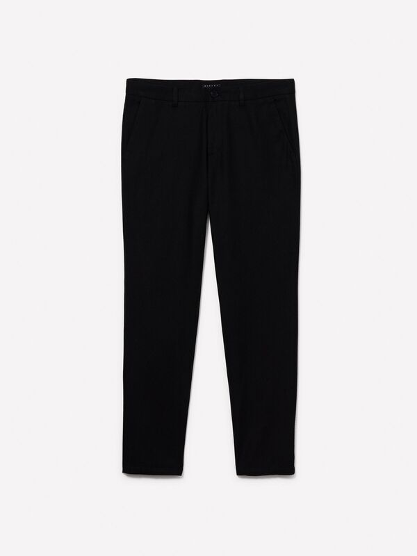 %100 Pamuk Rahat Kesim Yüksek Bel Pantolon Erkek Siyah Pantolon - 324A4WMDSF047