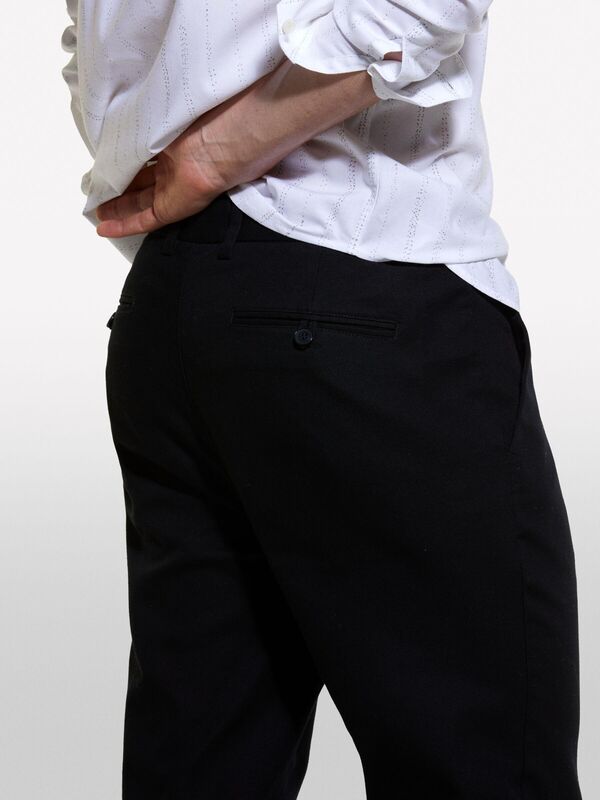 %100 Pamuk Rahat Kesim Yüksek Bel Pantolon Erkek Siyah Pantolon - 324A4WMDSF047