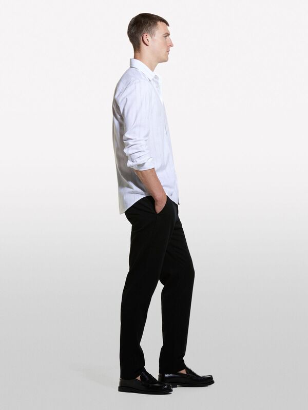 %100 Pamuk Rahat Kesim Yüksek Bel Pantolon Erkek Siyah Pantolon - 324A4WMDSF047