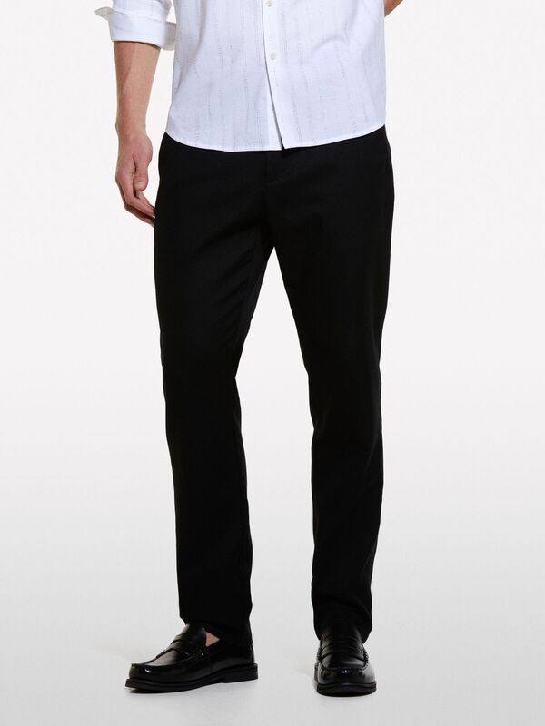 %100 Pamuk Rahat Kesim Yüksek Bel Pantolon Erkek Siyah Pantolon - 324A4WMDSF047