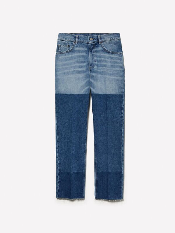 %100 Pamuk Renk Bloklu Düşük Bel Denim Pantolon Kadın Siyah Mix Pantolon - 324A43WTLE03M