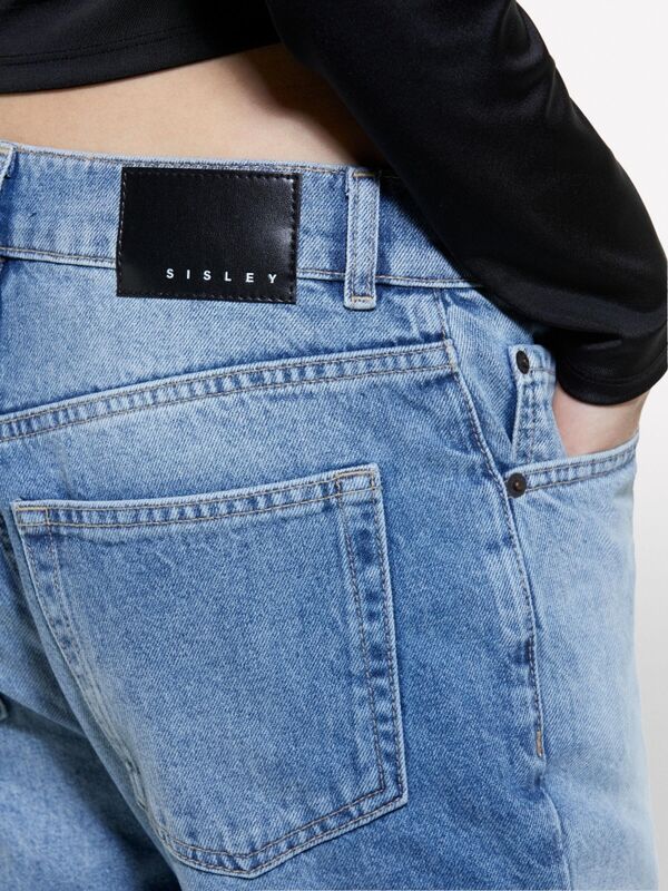 %100 Pamuk Renk Bloklu Düşük Bel Denim Pantolon Kadın Siyah Mix Pantolon - 324A43WTLE03M