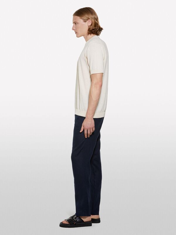 Sisley - %100 Pamuk Ribana Detaylı Kısa Kollu Kazak Erkek Sarı Kazak - 325P1028S104G