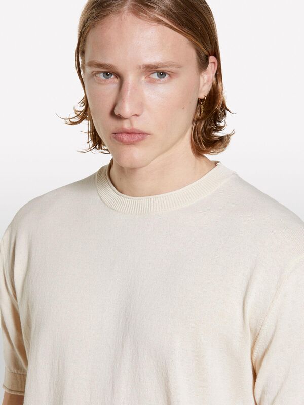 %100 Pamuk Ribana Detaylı Kısa Kollu Kazak Erkek Sarı Kazak - 325P1028S104G