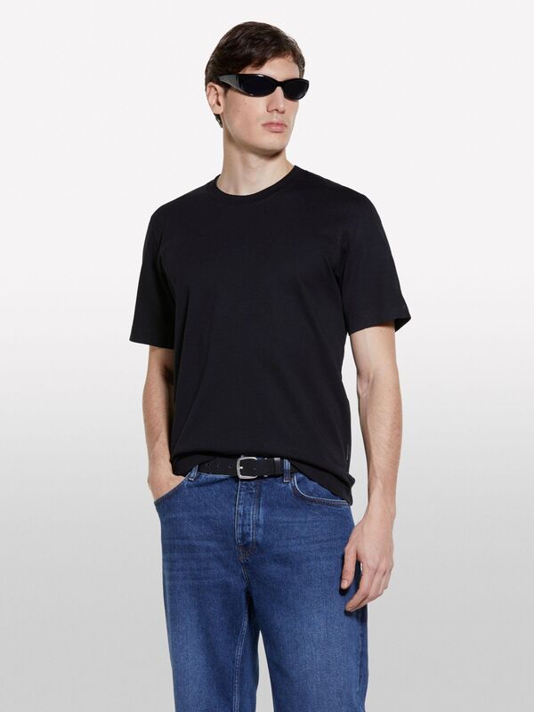 %100 Pamuk Ribanalı Bisiklet Yaka Regular Fit T-Shirt Erkek Siyah T-Shirt - 325P35MAS1049