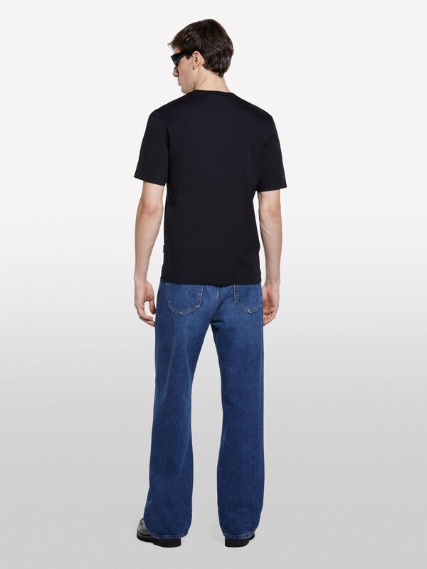 %100 Pamuk Ribanalı Bisiklet Yaka Regular Fit T-Shirt Erkek Siyah T-Shirt - 325P35MAS1049