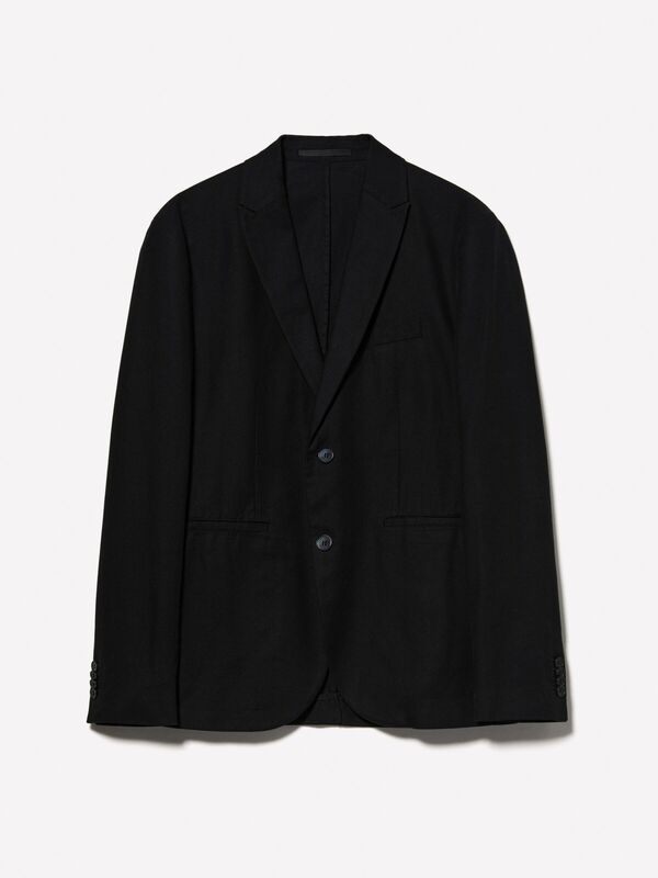 %100 Pamuk Şerit Cep Detaylı Rahat Kesim Kruvaze Ceket Erkek Siyah Ceket - 324A2WMDSW020