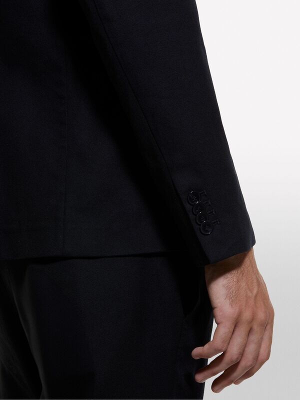 %100 Pamuk Şerit Cep Detaylı Rahat Kesim Kruvaze Ceket Erkek Siyah Ceket - 324A2WMDSW020