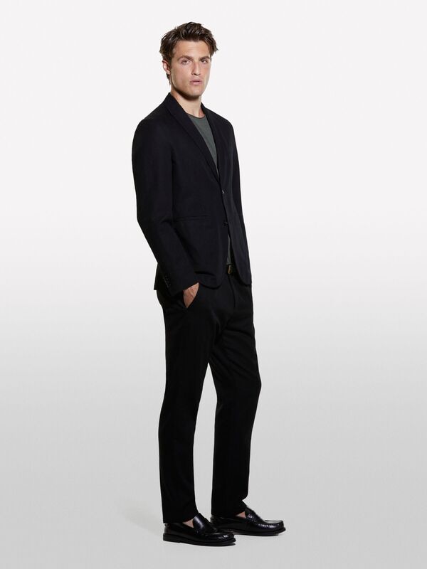 %100 Pamuk Şerit Cep Detaylı Rahat Kesim Kruvaze Ceket Erkek Siyah Ceket - 324A2WMDSW020