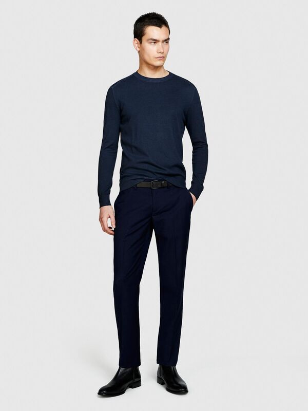 %100 Pamuk Soldurma Bisiklet Yaka Kazak Erkek Lacivert Kazak - 324P1098S1032