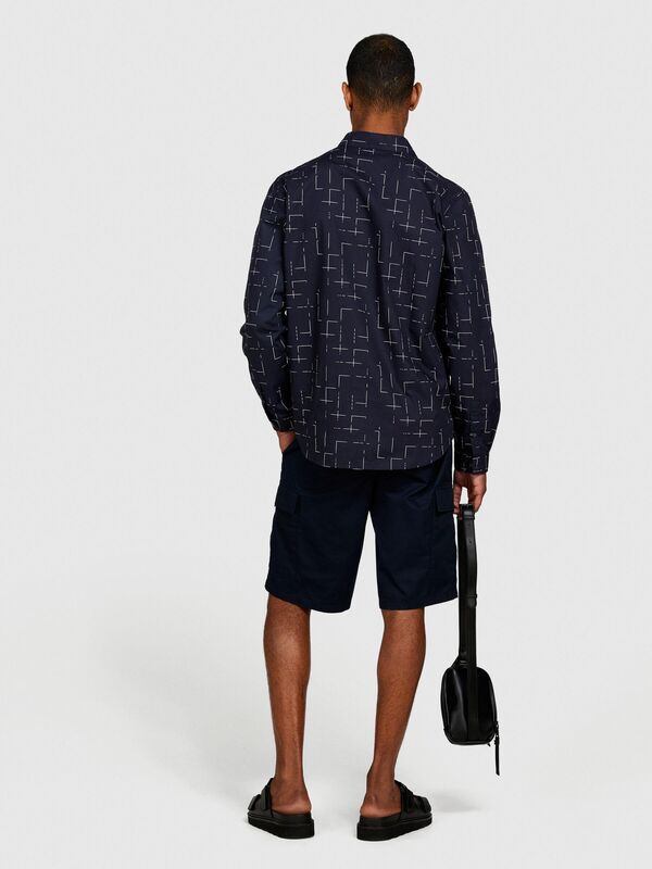 Sisley - %100 Pamuk Tamamı Desenli Arkası Pileli Regular Fit Gömlek Erkek Siyah Mix Gömlek - 324P5YYUSQ03N