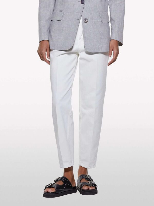 %100 Pamuk Taş Yıkama Normal Bel Mom Fit Denim Pantolon Kadın Krem Denim Pantolon - 325P4TFHLE04I