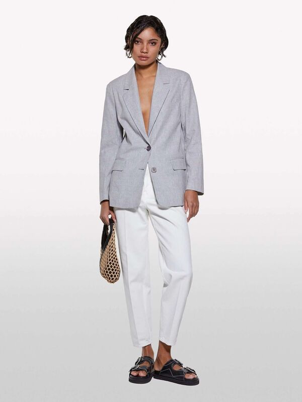 Sisley - %100 Pamuk Taş Yıkama Normal Bel Mom Fit Denim Pantolon Kadın Krem Denim Pantolon - 325P4TFHLE04I