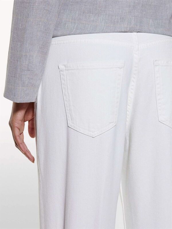 %100 Pamuk Taş Yıkama Normal Bel Mom Fit Denim Pantolon Kadın Krem Denim Pantolon - 325P4TFHLE04I