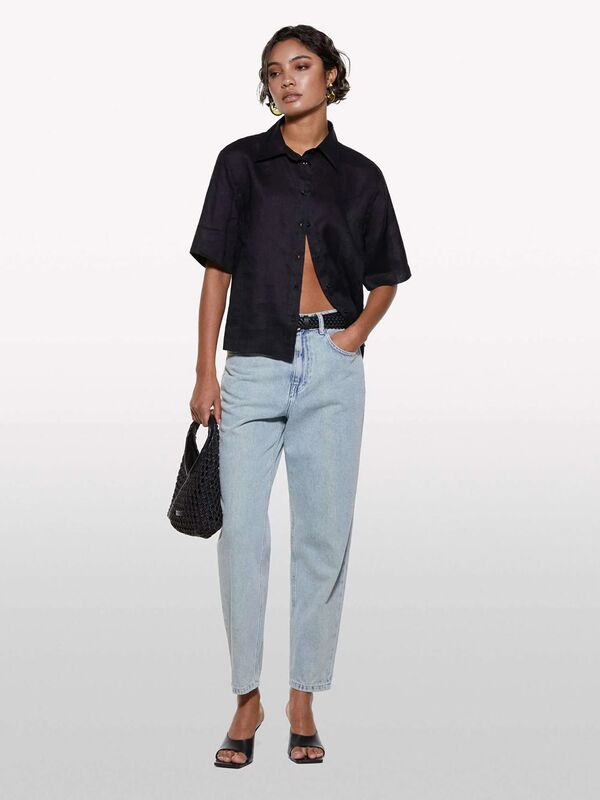 Sisley - %100 Pamuk Taş Yıkama Normal Bel Mom Fit Denim Pantolon Kadın Mavi Denim Pantolon - 325P4TFHLE04I