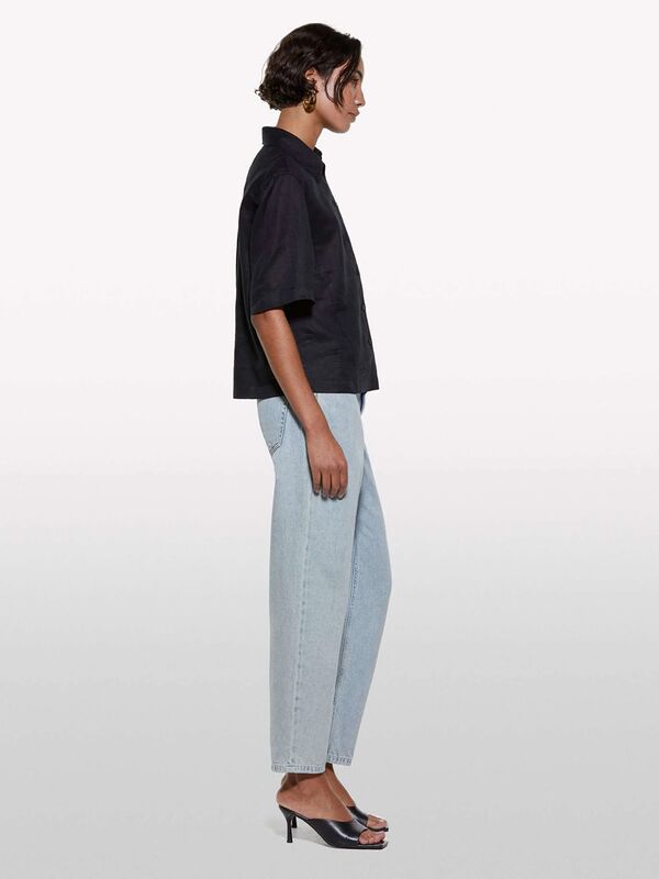 %100 Pamuk Taş Yıkama Normal Bel Mom Fit Denim Pantolon Kadın Mavi Denim Pantolon - 325P4TFHLE04I