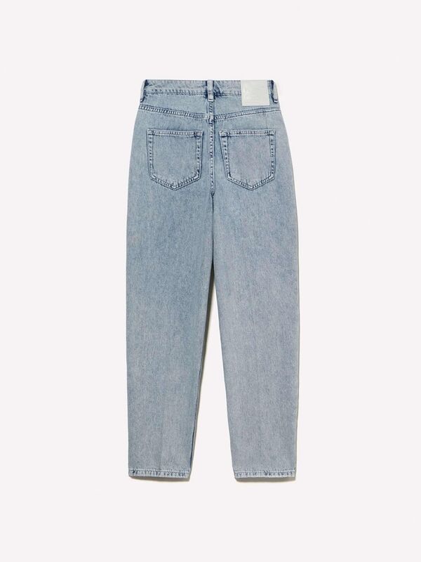 %100 Pamuk Taş Yıkama Normal Bel Mom Fit Denim Pantolon Kadın Mavi Denim Pantolon - 325P4TFHLE04I